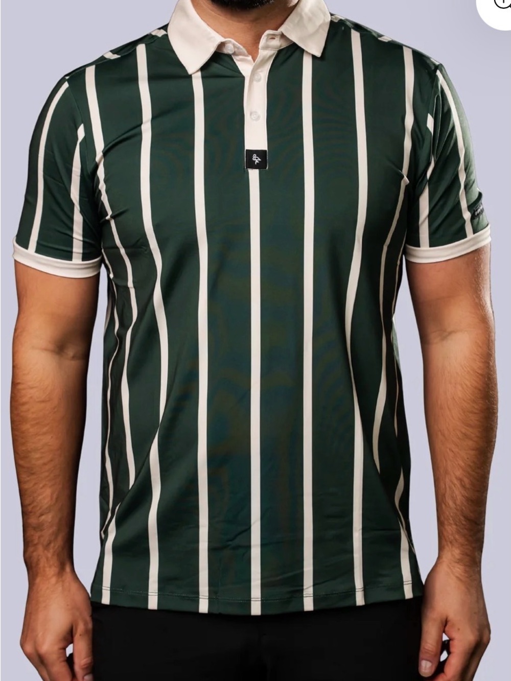 NWT Byrd Gang Old Stripes Short Sleeve Golf Polo Shirt Green White Men’s Size XL